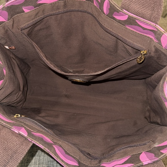 Tory Burch Bag Ella Lips Patent Leather & Canvas Logo Small Tote Bag RARE - Picture 12 of 17